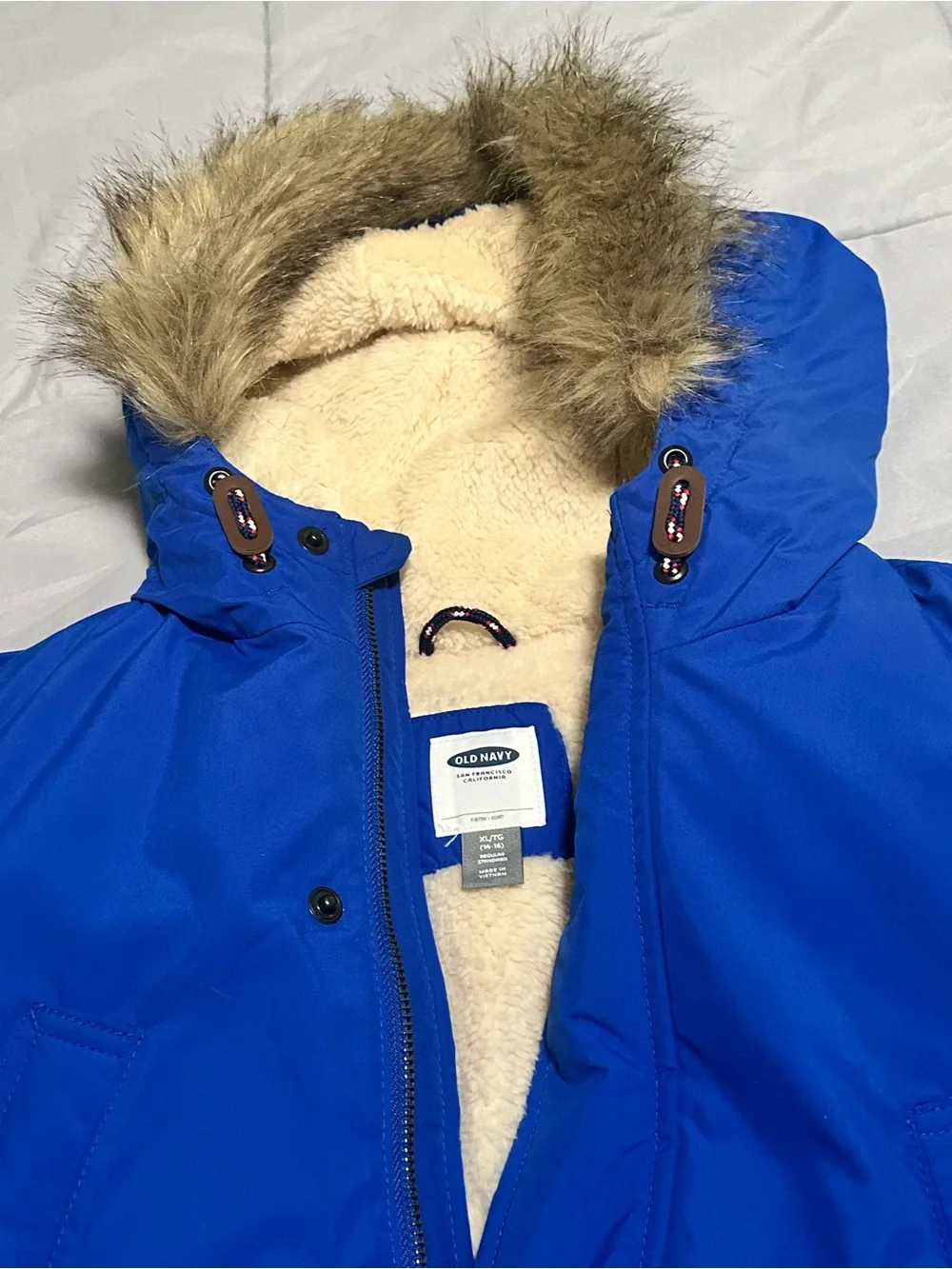 Old Navy Royal Blue Puffer Jacket with Faux Fur Hood